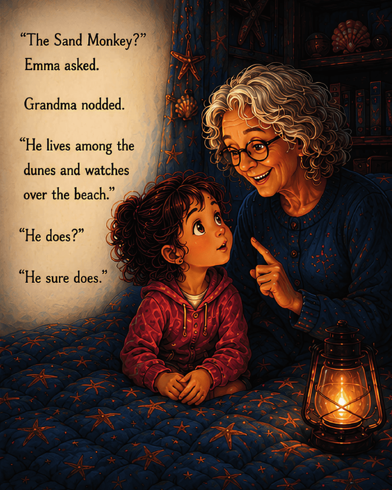 Interior watercolour spread from The Sand Monkey's Secret — page 4 of 6